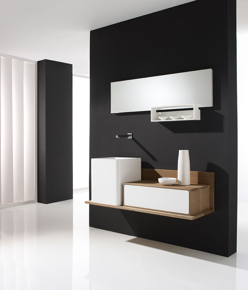 Mueble de baño Puma flotante moderno de madera blanca y madera natural
